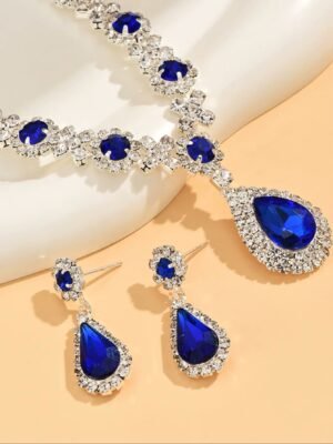 nkls_blue1 3 Piece Blue Droplet Necklace Set