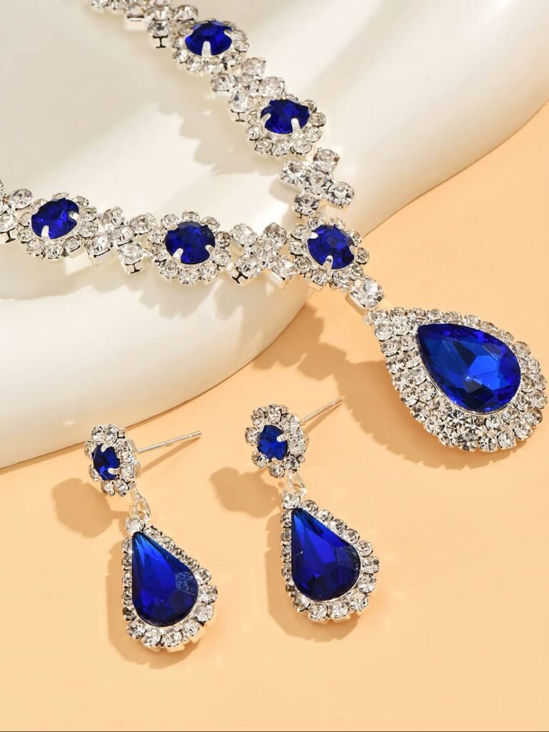 3 Piece Blue Droplet Necklace Set